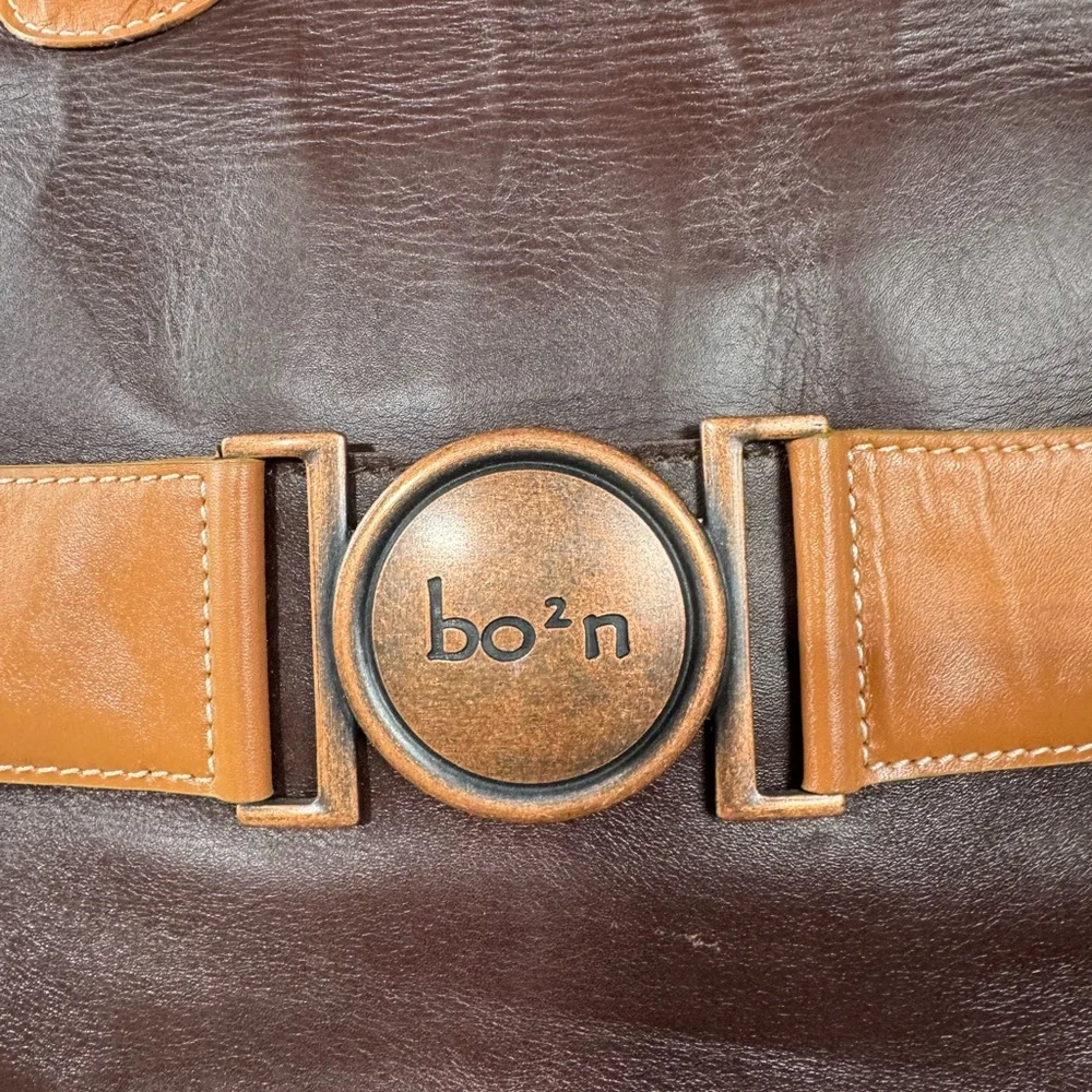 bo'n Brown Leather Tote‎ Bag Satchel Buckle Accent Pocketbook Handbag Purse